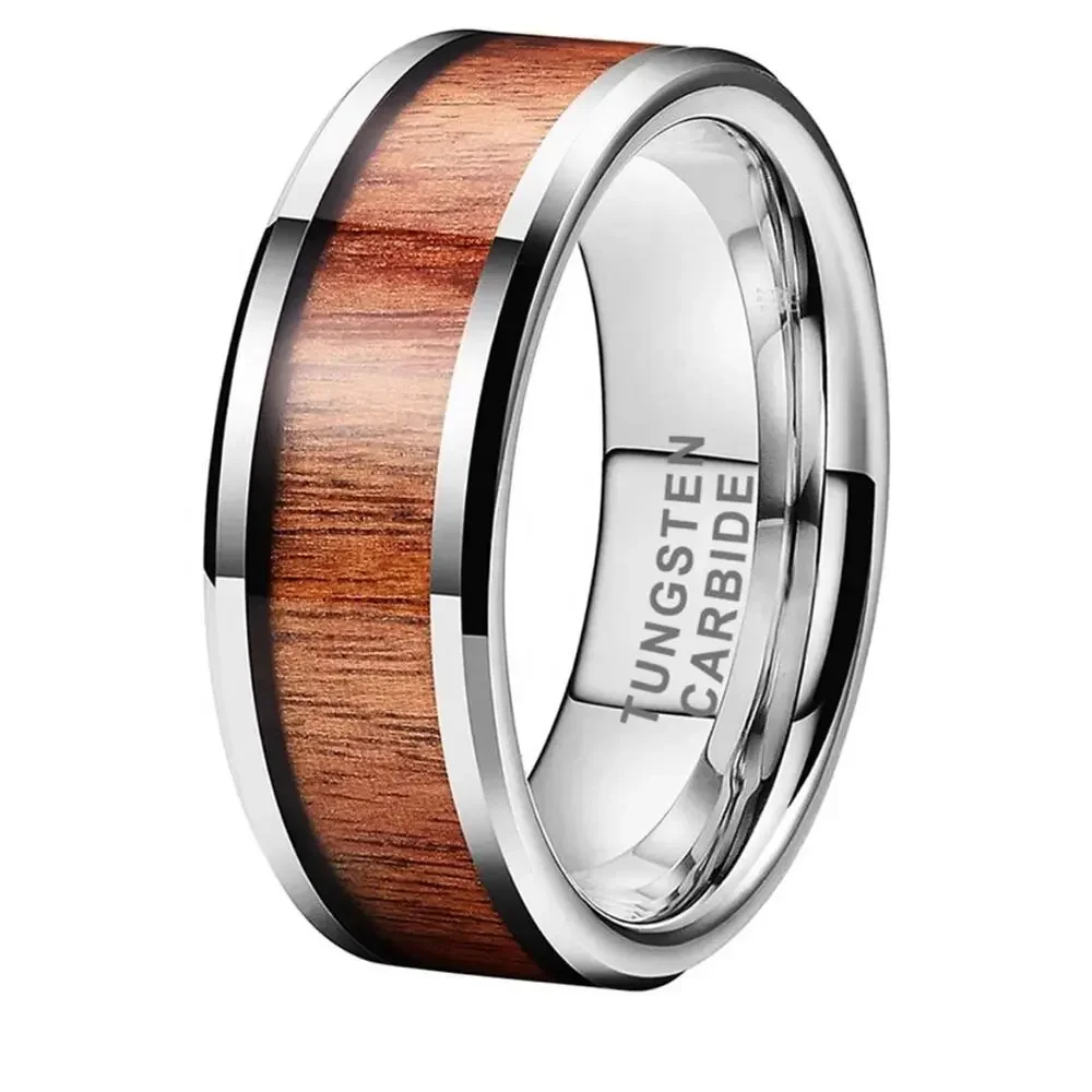 NEW 8mm tungsten carbonite wood inlay men's wedding band ring jewelry 10.5 B22